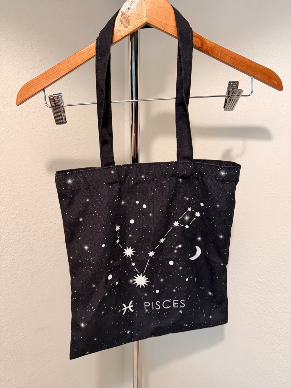 Pisces Constellation Canvas Tote Bag in Black
